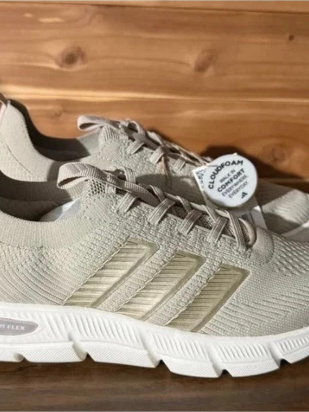 adidas Women's Knit Running Shoes in Beige and White 7.5W